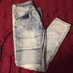 Young men skinny flex moto pants